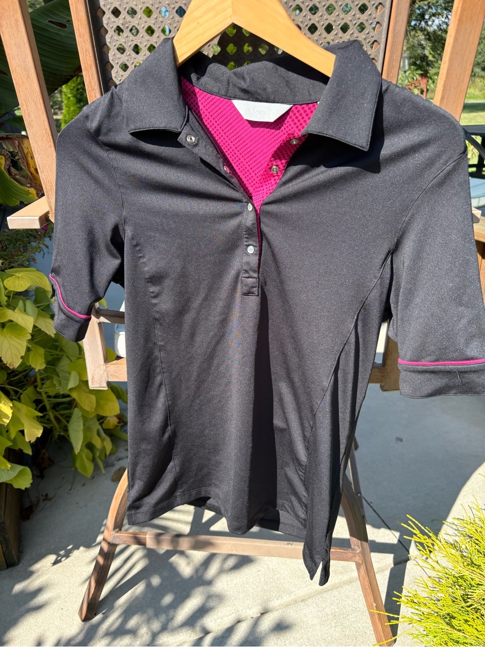 Women's Callaway Performance Black Polo Top with Pink Trim - Size Small